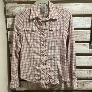 Carhartt Woman’s Size Small Cream| Pink| Purple Flannel Button Up with Snaps